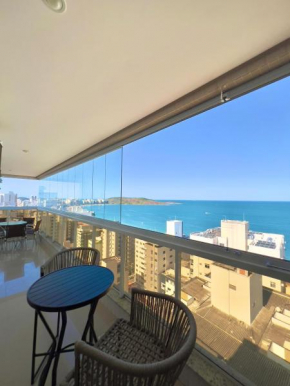 Apto moderno com deslumbrante vista mar, a uma quadra da praia, redes de proteção, quartos com ar condicionado, roupas de cama e banho, TV 65, internet 500 mega, prédio com piscina e portaria 24 horas